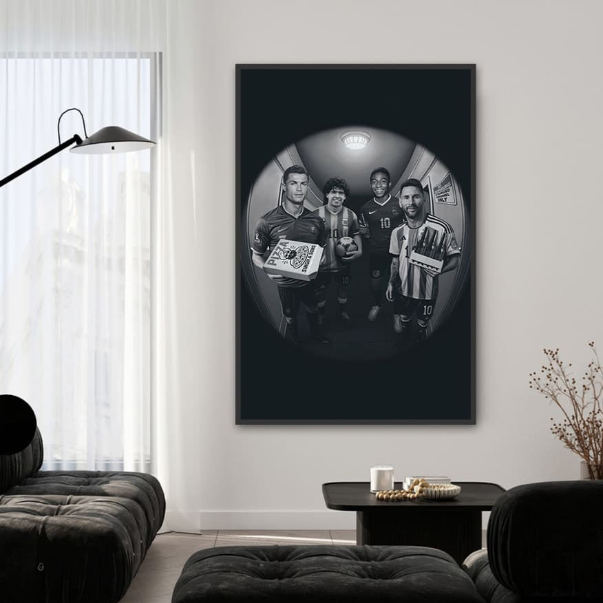 the image shows a mockup of the artwork game night, ft Messi, Ronaldo, Pele, Maradona.
