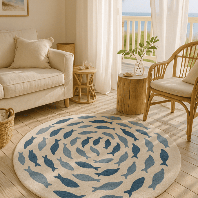 Fish Swirl Blue Rug