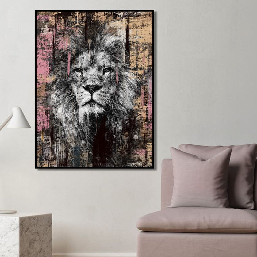 Framed artwork of a lion&