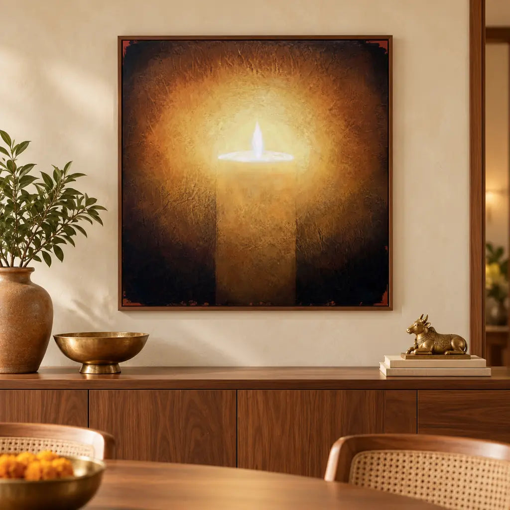 Amber Light Vastu canvas wall art in a styled interior