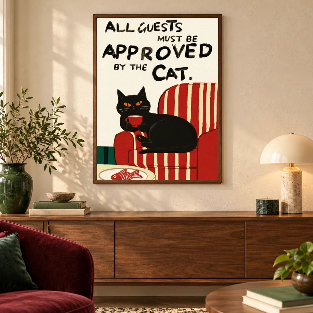 Approved by the Cat canvas wall art in a complementary interior
