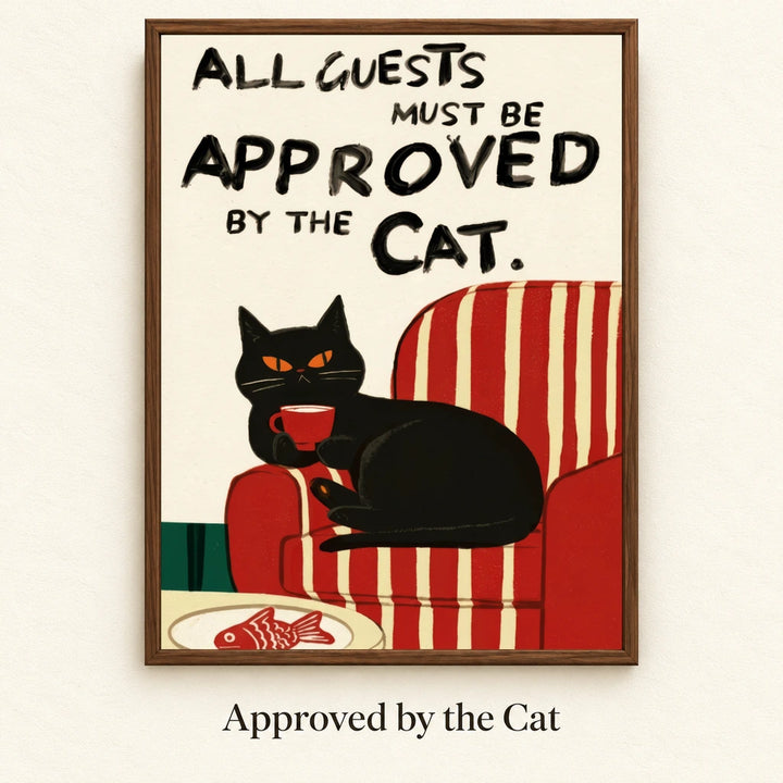Approved by the Cat – named artwork mockup on textured white background