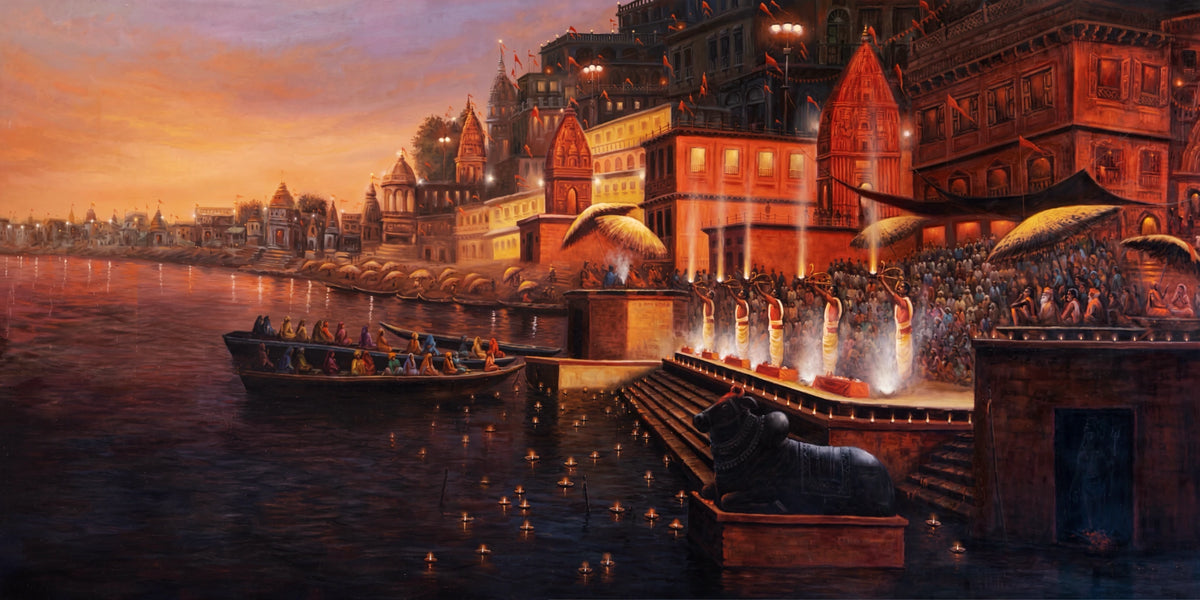Banaras Aarti original Ganga aarti canvas artwork