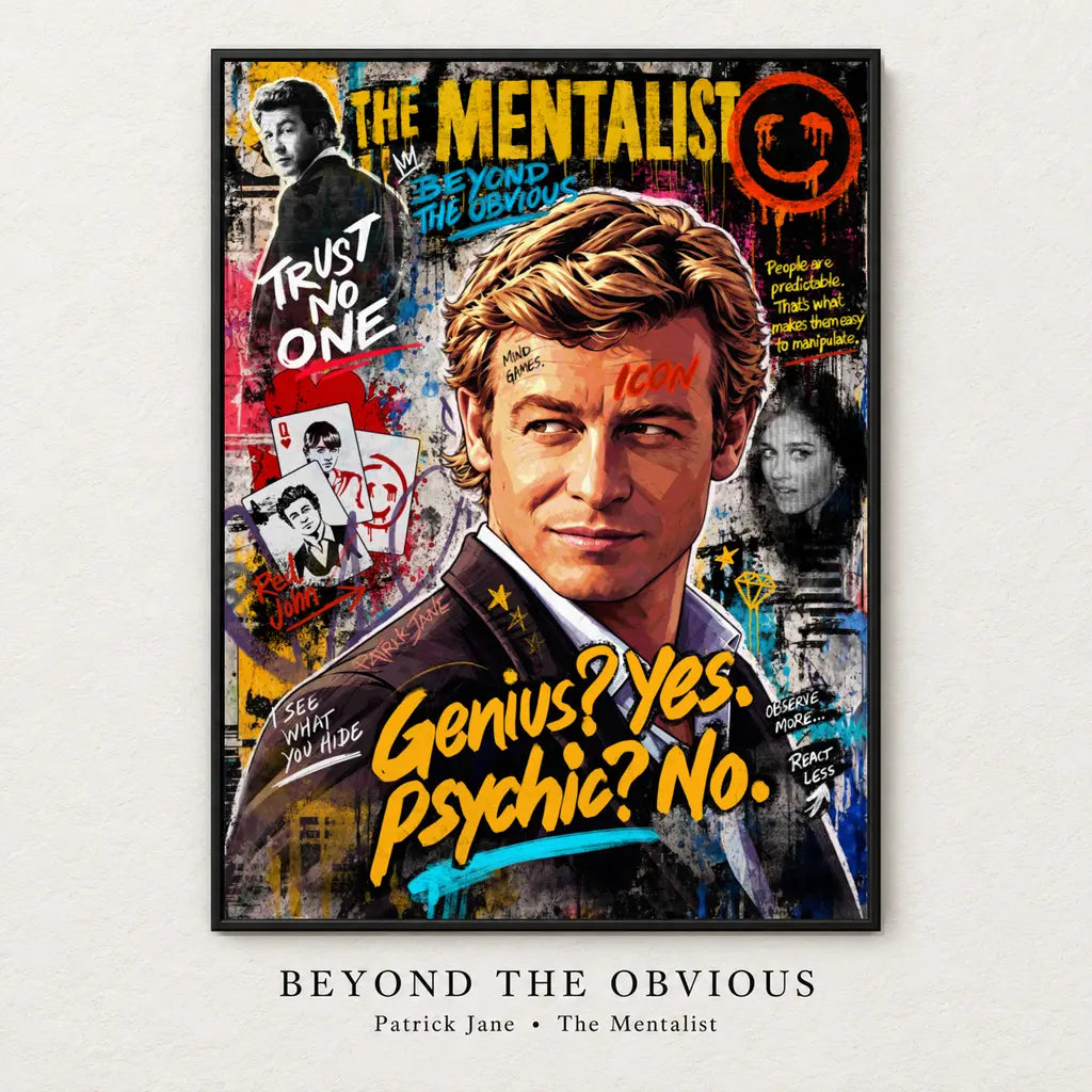 Beyond the Obvious – Patrick Jane (The Mentalist) on a textured white background with product name
