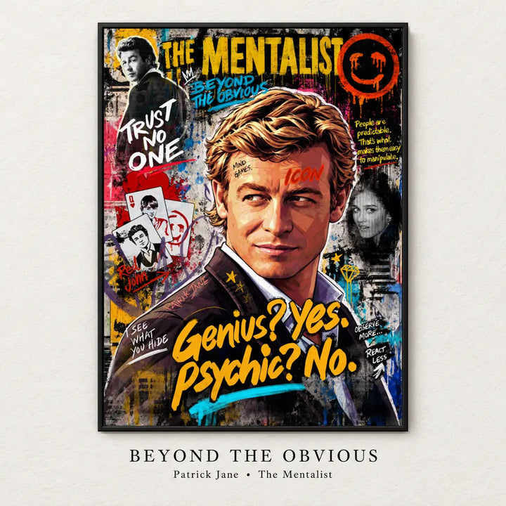 Beyond the Obvious – Patrick Jane (The Mentalist) on a textured white background with product name