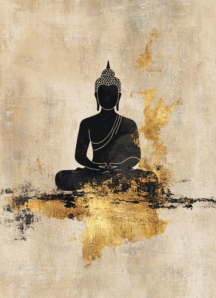 Buddha in Gold original artwork in beige black and gold