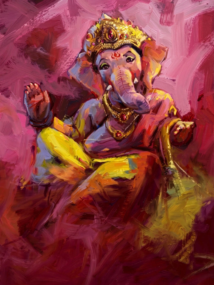 Lord Ganesha - Crimson Grace original artwork in pink crimson and gold