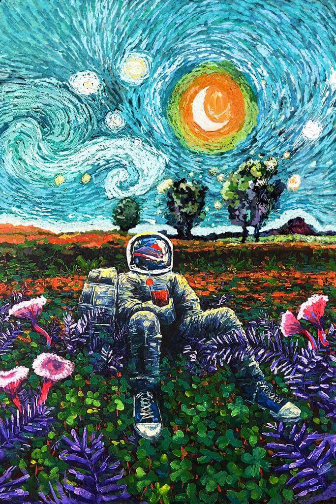 Astronaut enjoys the Starry Night