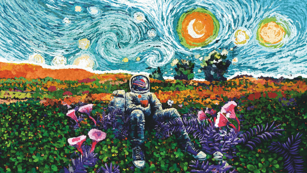 Astronaut enjoys the Starry Night - Landscape
