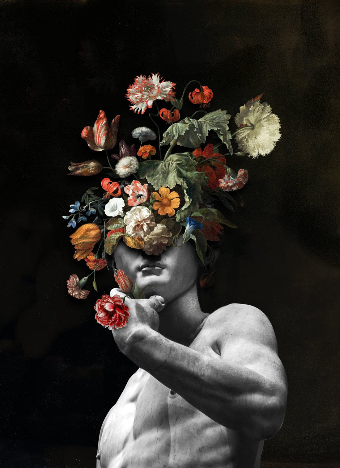 David of Michelangelo and Flowers