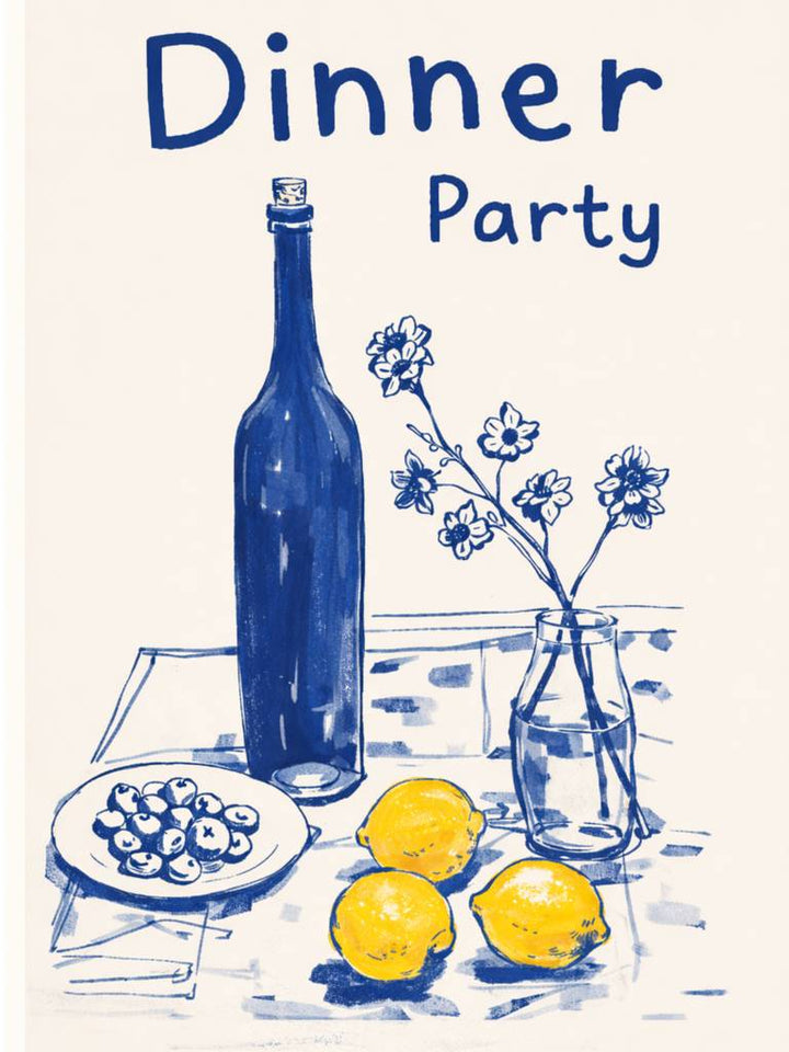 Dinner Party blue and yellow still life artwork
