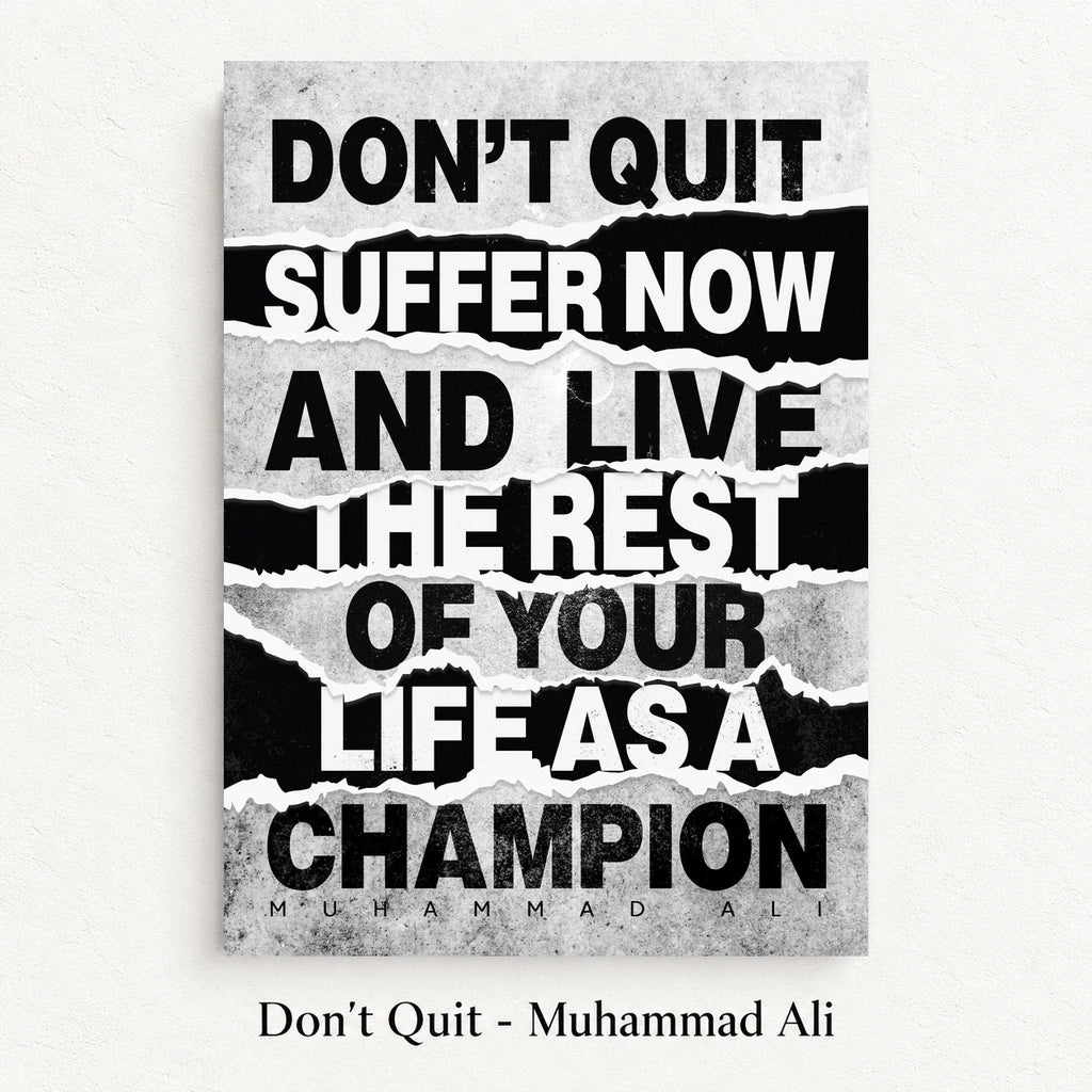 Don’t Quit - Muhammad Ali artwork on a textured white background with its product name