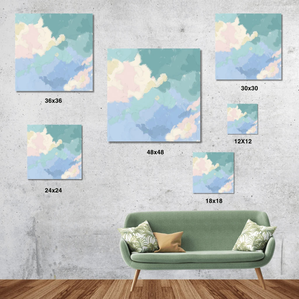 Square canvas size guide; dimensions apply to each piece in Girls’ Night Out - Set of 2