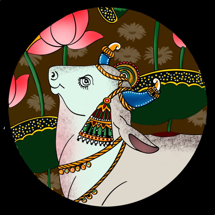 Kaamdhenu Cow Pichwai Art