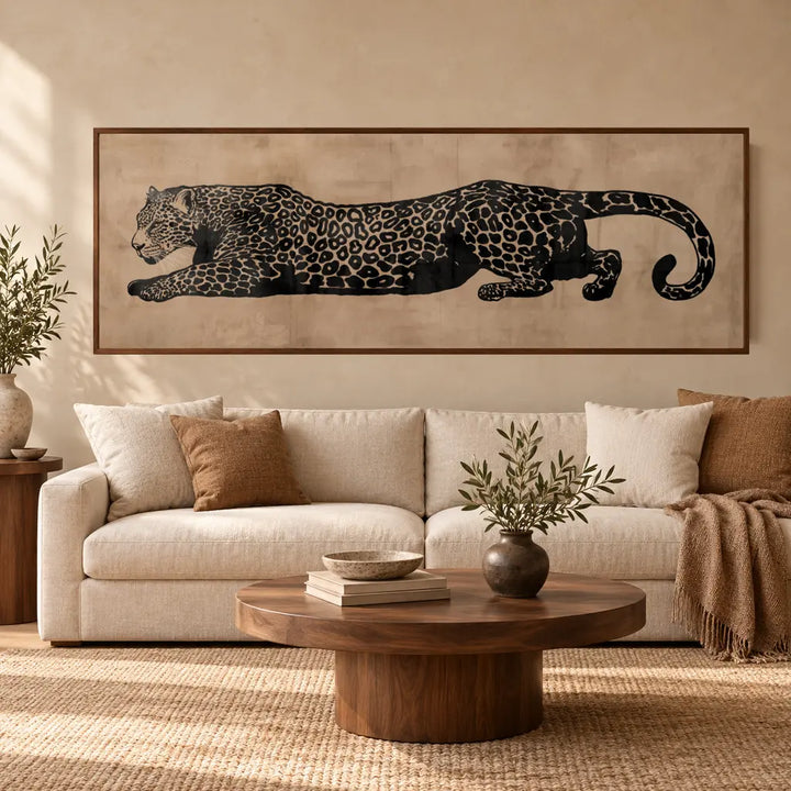 Leopard at Ease – framed canvas in an interior