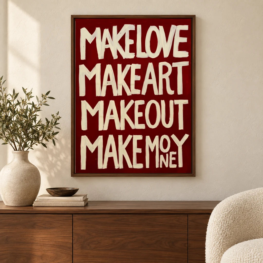 Make Love Make Art canvas wall art in a contemporary interior