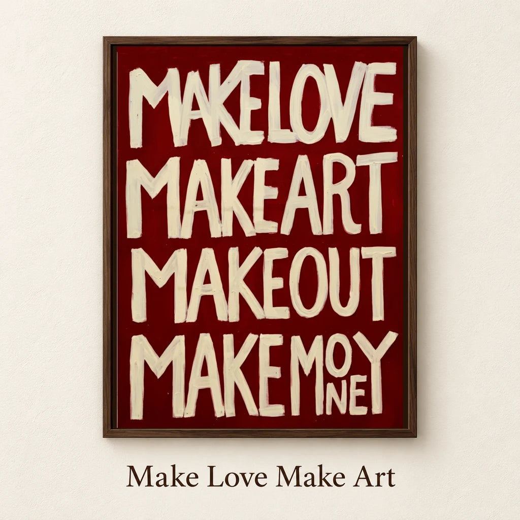 Make Love Make Art – named artwork mockup on textured off-white background