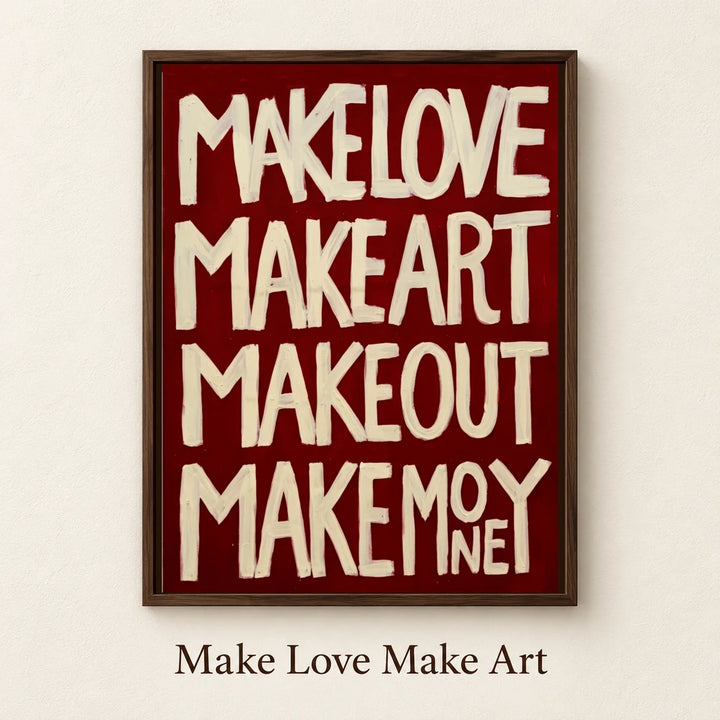Make Love Make Art – named artwork mockup on textured off-white background