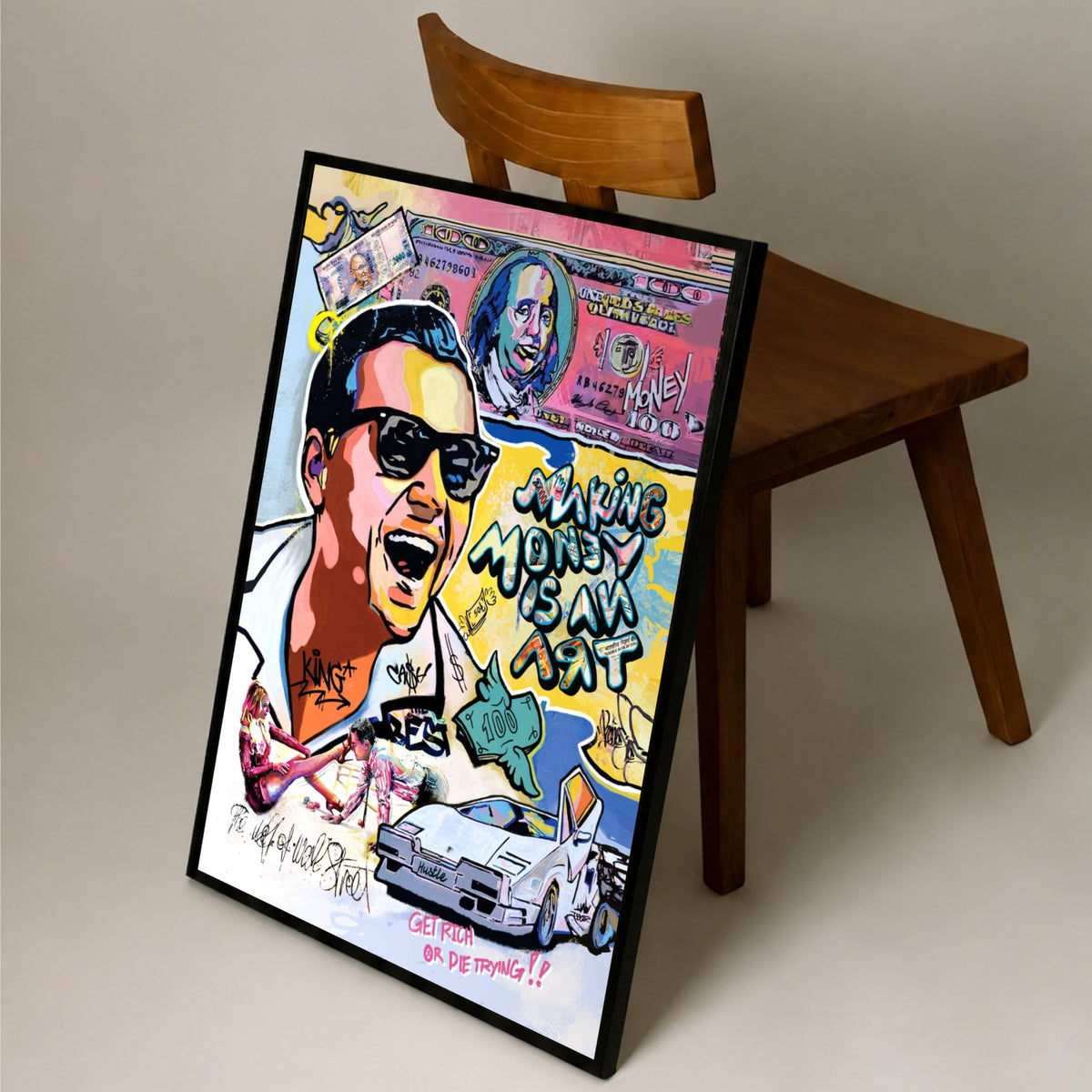 Making Money is an Art - Wolf of Wall St. leaning on a chair