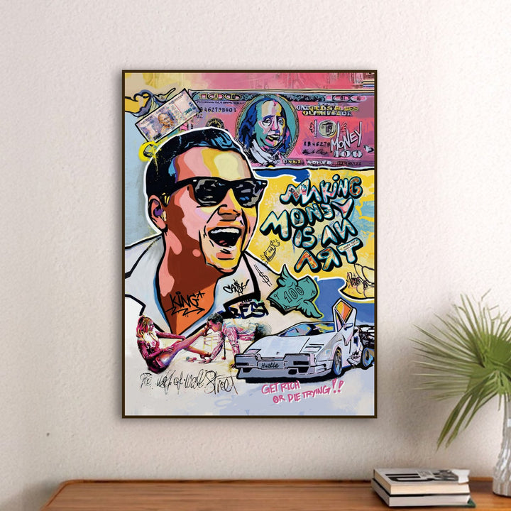 Making Money is an Art - Wolf of Wall St. on a wall above a sideboard