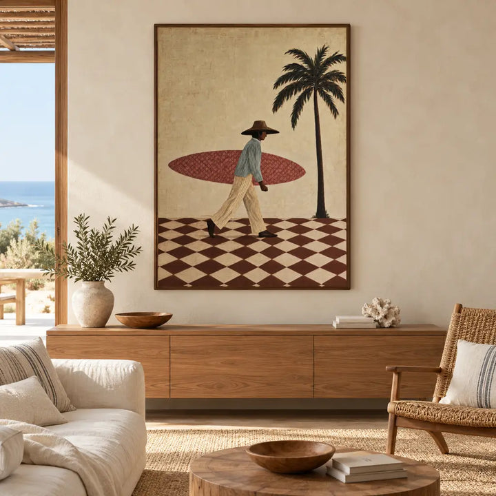 Off to Surf – framed canvas in an interior