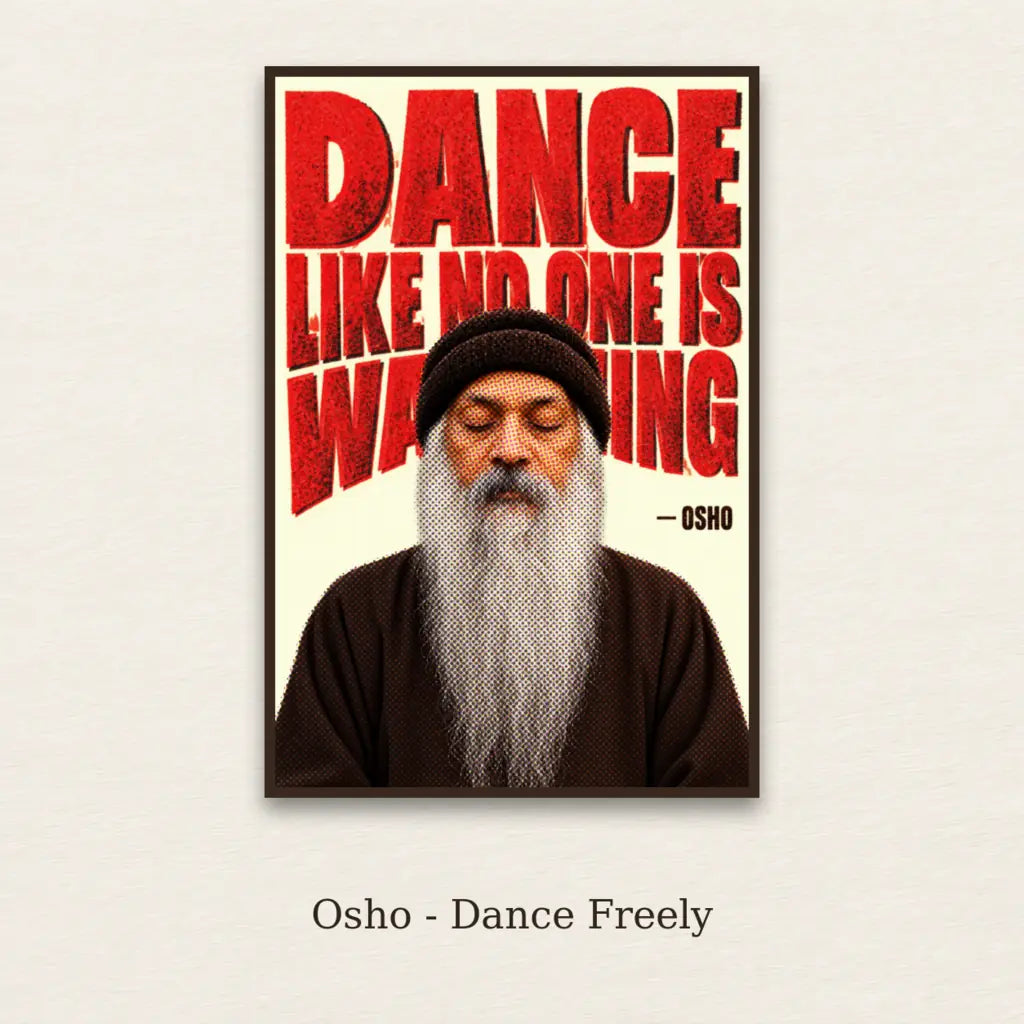 Osho - Dance Freely framed canvas print on a textured neutral background