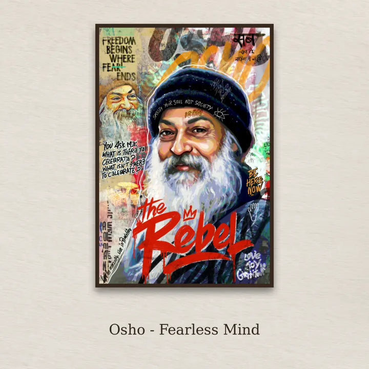 Osho - Fearless Mind framed canvas print on a textured neutral background