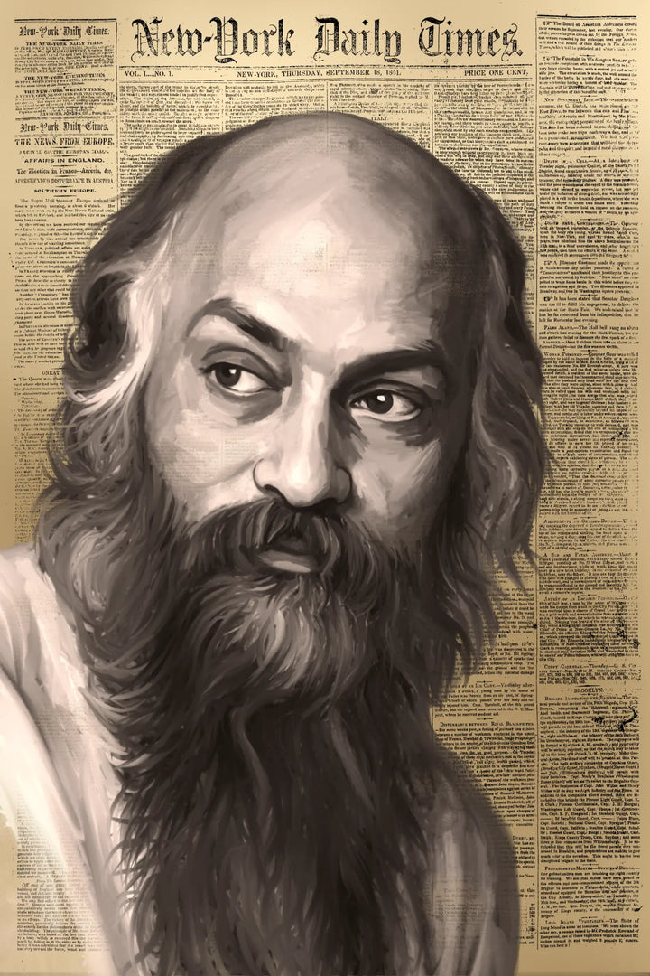 Osho - The Newspaper Portrait original Osho canvas artwork