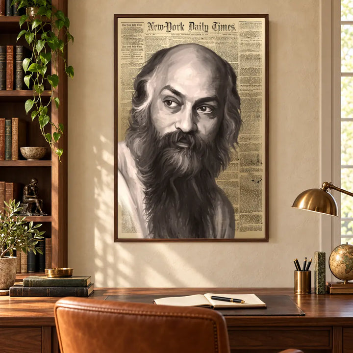 Osho - The Newspaper Portrait canvas wall art in an interior setting