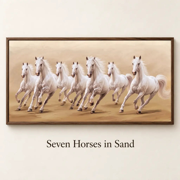 Seven Horses in Sand framed canvas artwork