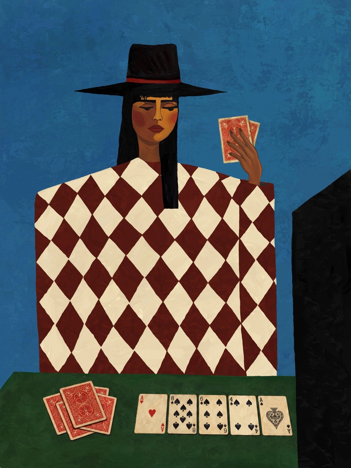 The Final Hand – Casino Royale, original artwork with a woman at a poker table