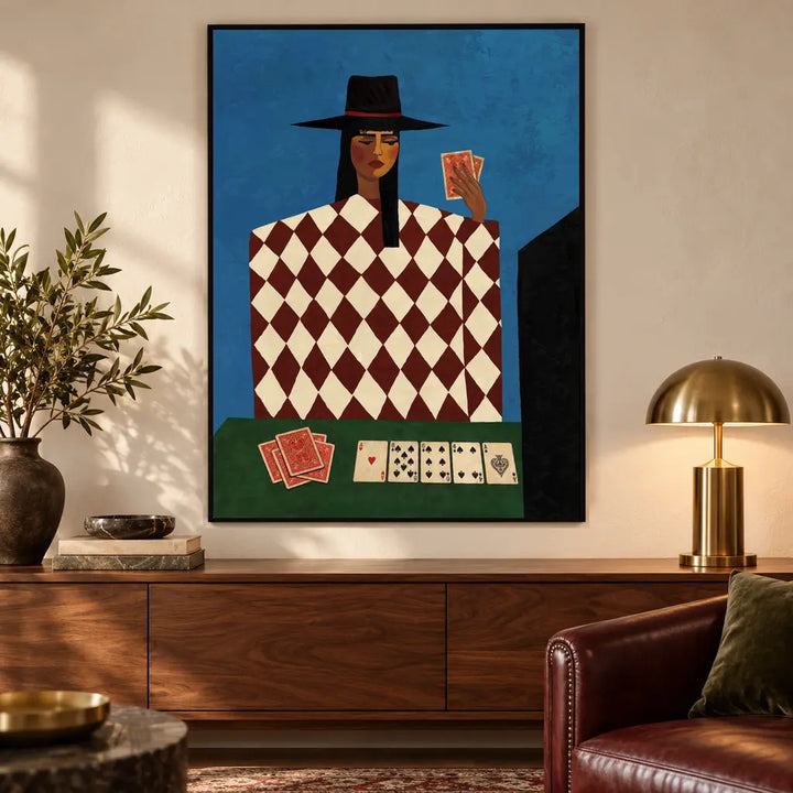 The Final Hand – Casino Royale, framed artwork in a modern games lounge