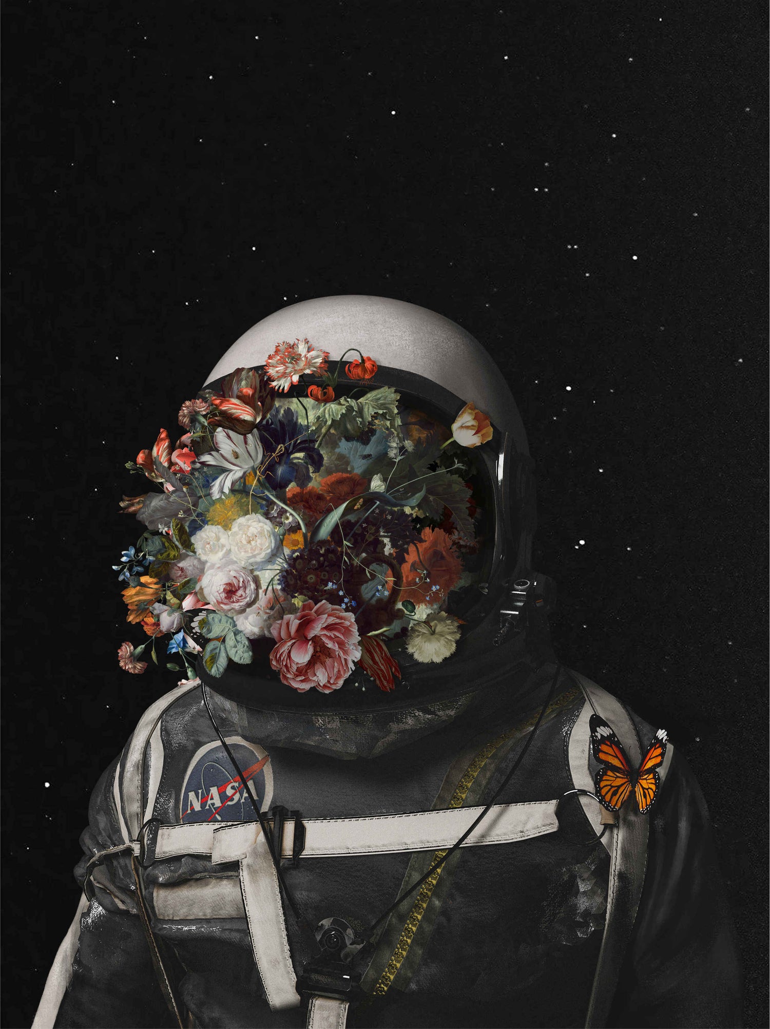 Cosmic Bloom: Astronaut and Flowers